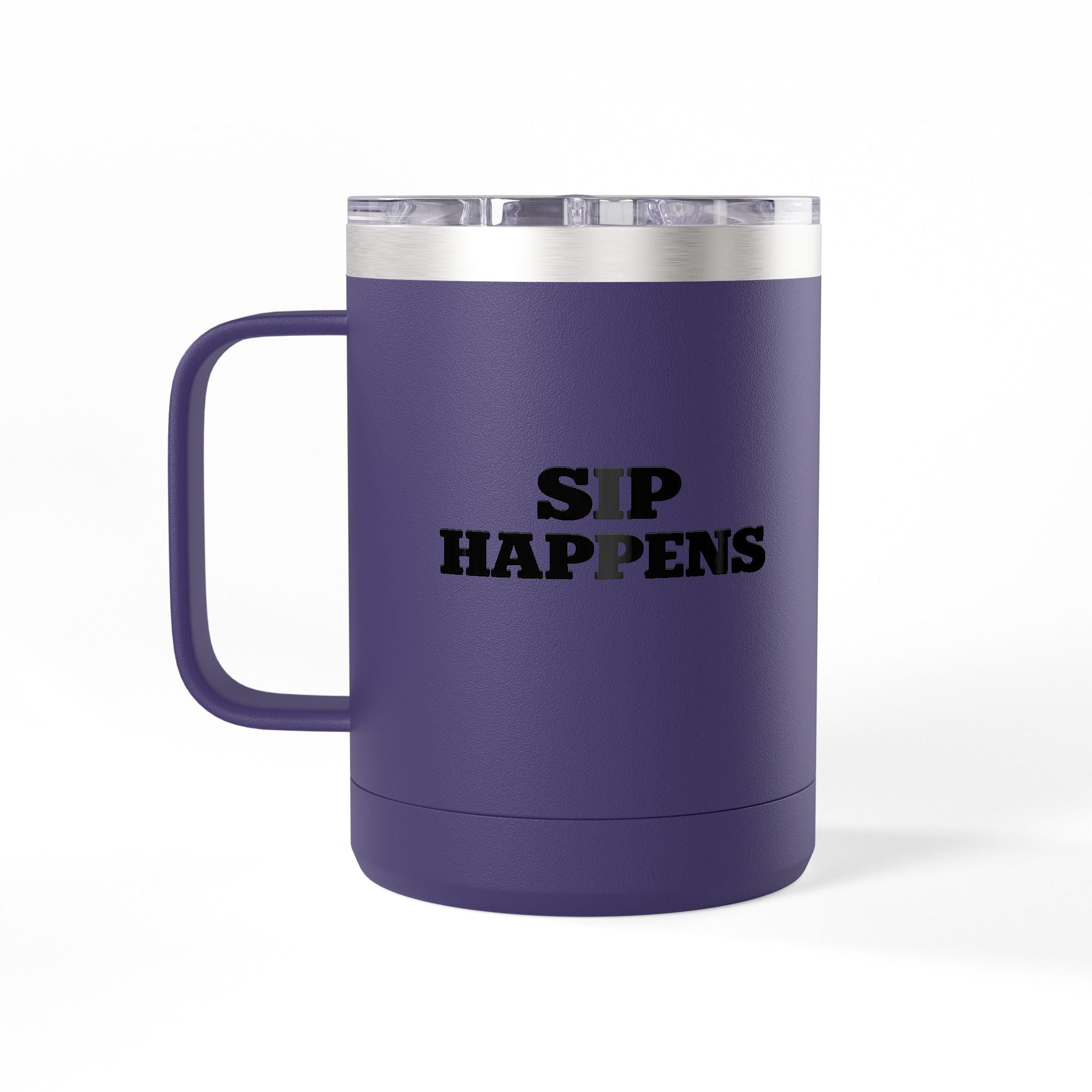 Sip Happens Coffee Mug Tumbler – 15oz Stainless Steel Insulated Mug with Handle; Lid