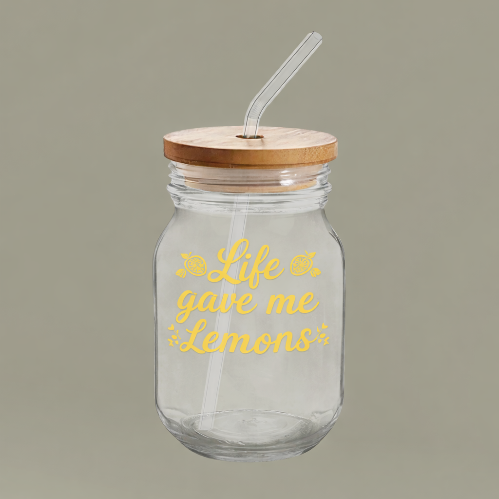 Life Gave Me Lemons Engraved Sipper Glass – 16oz Glass Cup with Bamboo Lid & Straw